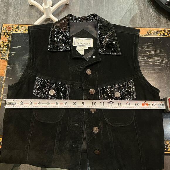 vintage Y2k Erez Levy Black Leather Vest with Patent Trim Size Small - Picture 4 of 5